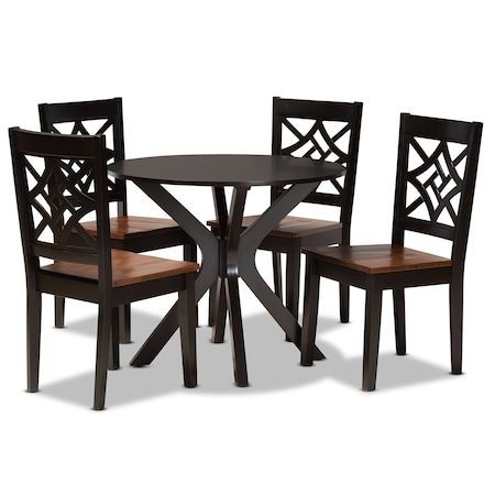 Baxton Studio Miela Modern and Contemporary Two-Tone Dark Brown and Walnut Brown Finished Wood 5-Piece Dining Set 179-11389-10892-Zoro